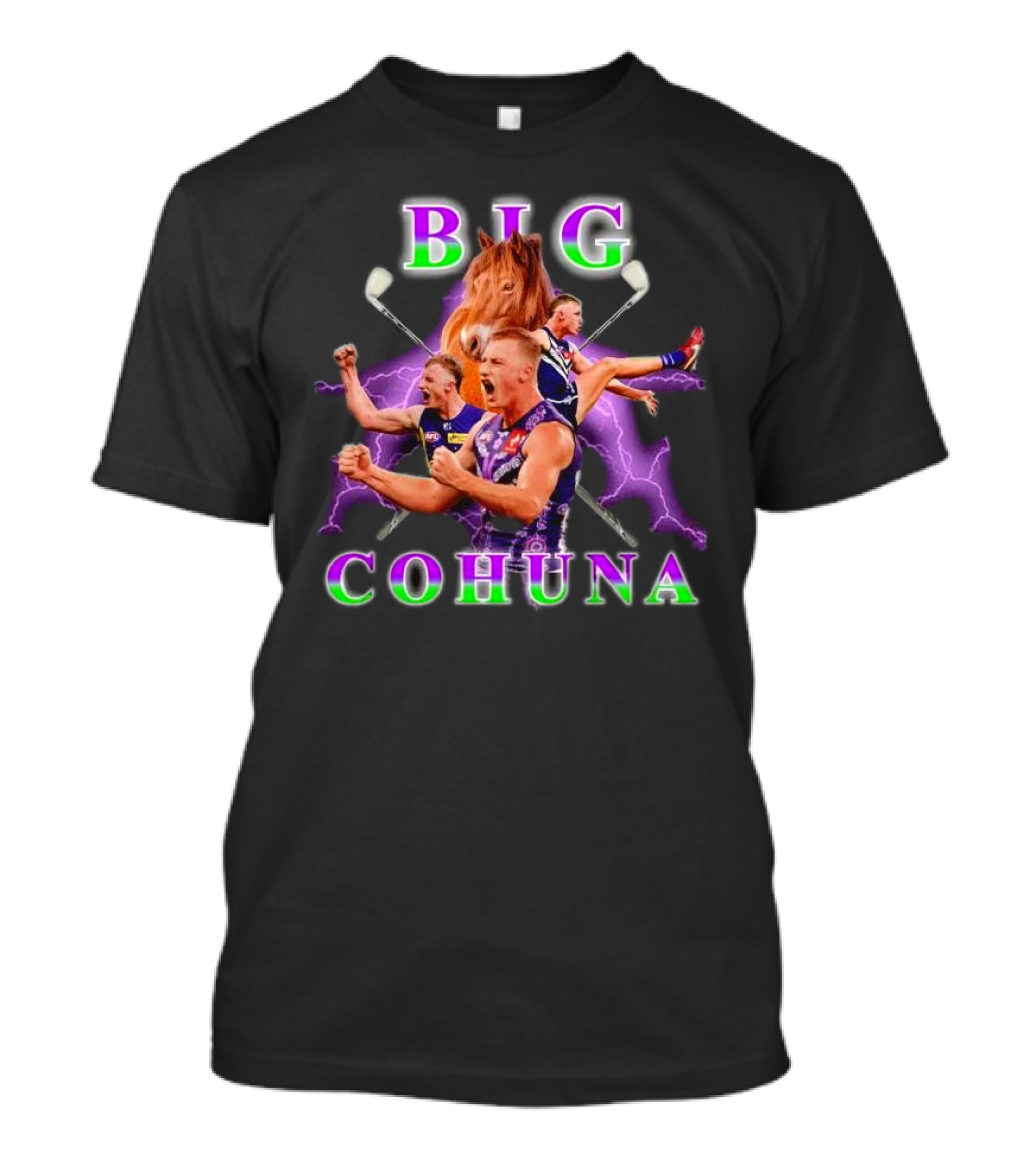 BIG COHUNA Horse Lightning Football T-Shirt