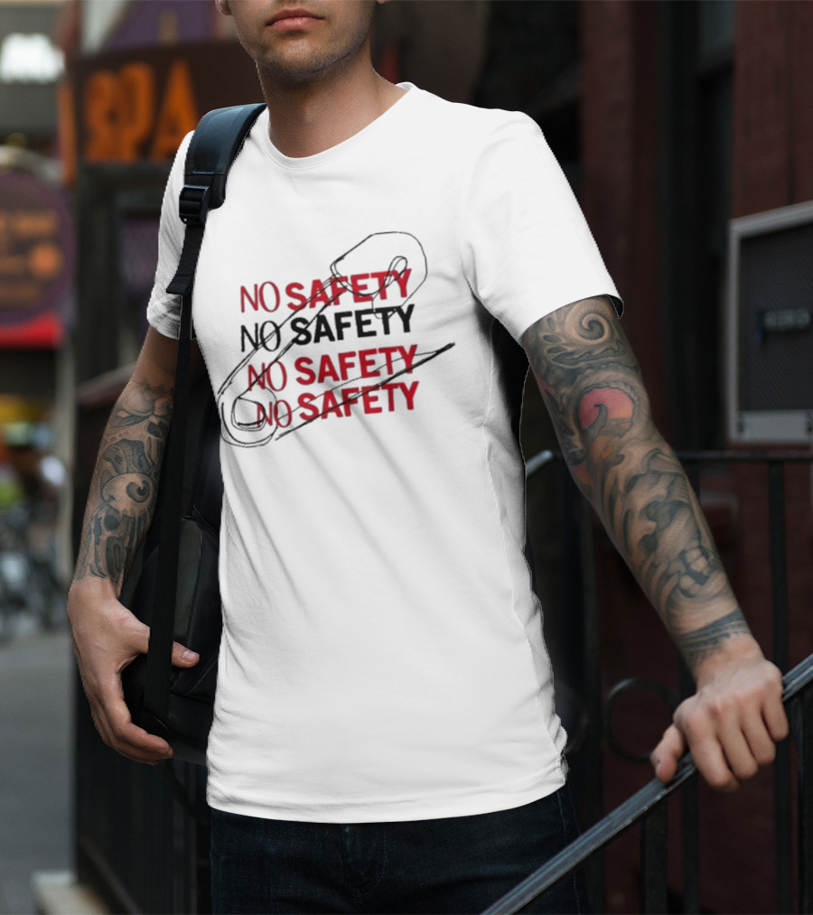 NO SAFETY Safety Pin Repeated Text T-Shirt