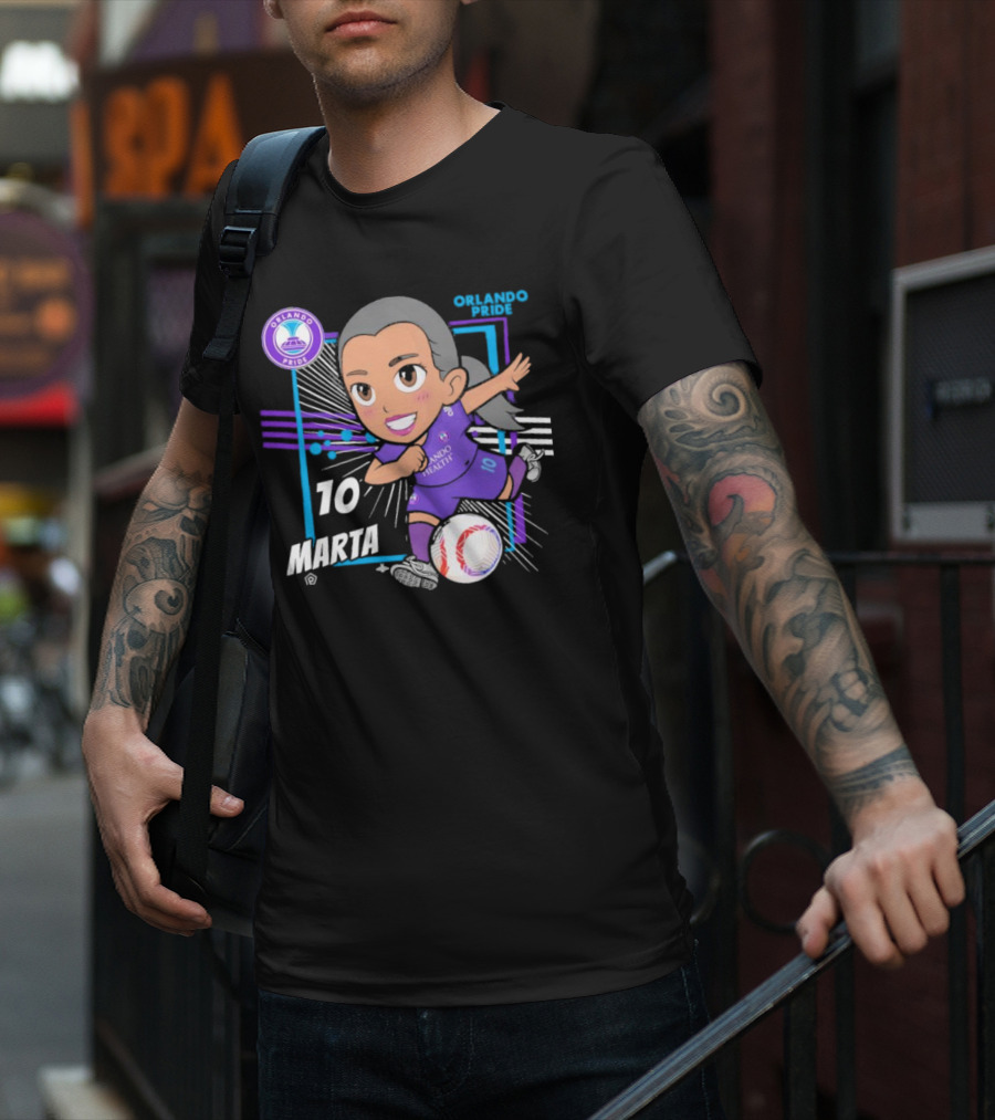 Orlando Pride Marta 10 Chibi Soccer Black T-Shirt