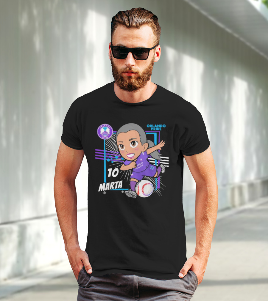 Orlando Pride Marta 10 Chibi Soccer Black T-Shirt