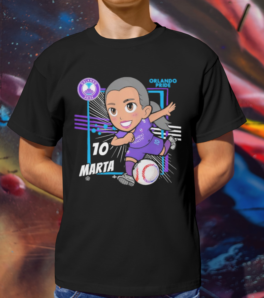 Orlando Pride Marta 10 Chibi Soccer Black T-Shirt
