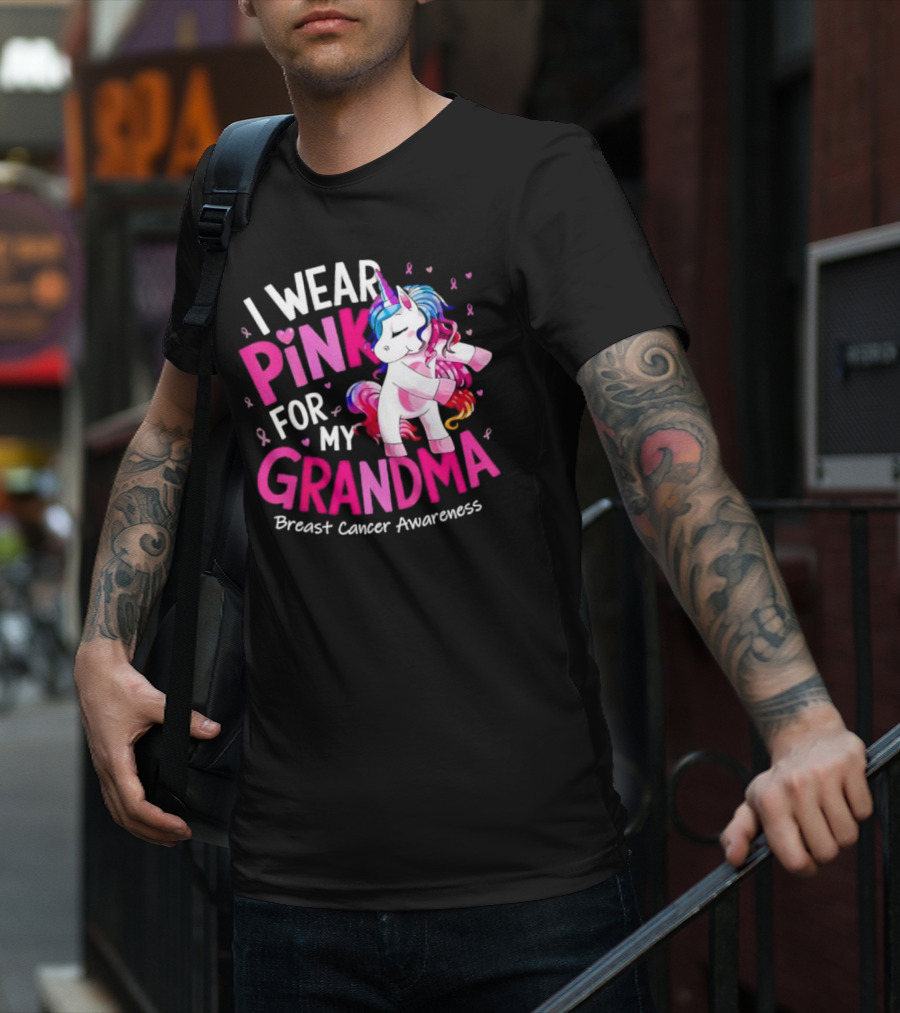 I Wear Pink For My Grandma Unicorn Breast Cancer Awareness T-Shirt