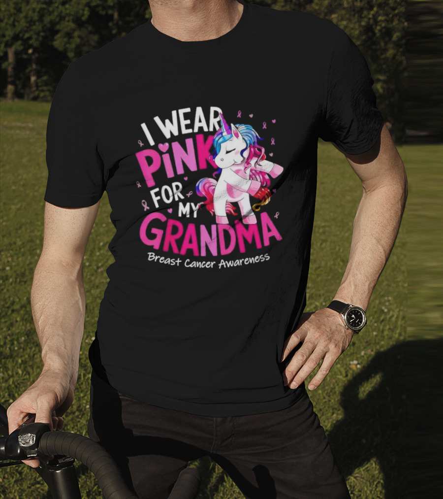 I Wear Pink For My Grandma Unicorn Breast Cancer Awareness T-Shirt
