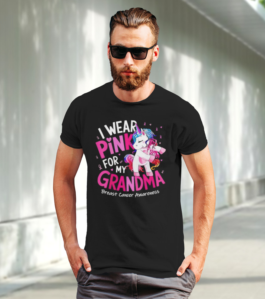 I Wear Pink For My Grandma Unicorn Breast Cancer Awareness T-Shirt