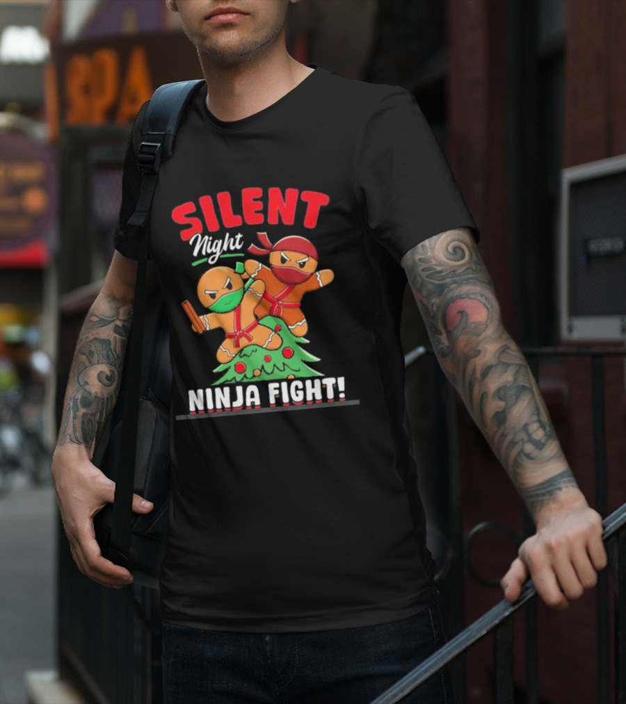 Silent Night Ninja Fight Gingerbread Christmas T-Shirt