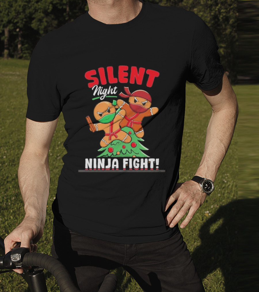 Silent Night Ninja Fight Gingerbread Christmas T-Shirt