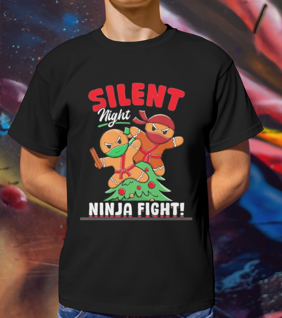 Silent Night Ninja Fight Gingerbread Christmas T-Shirt