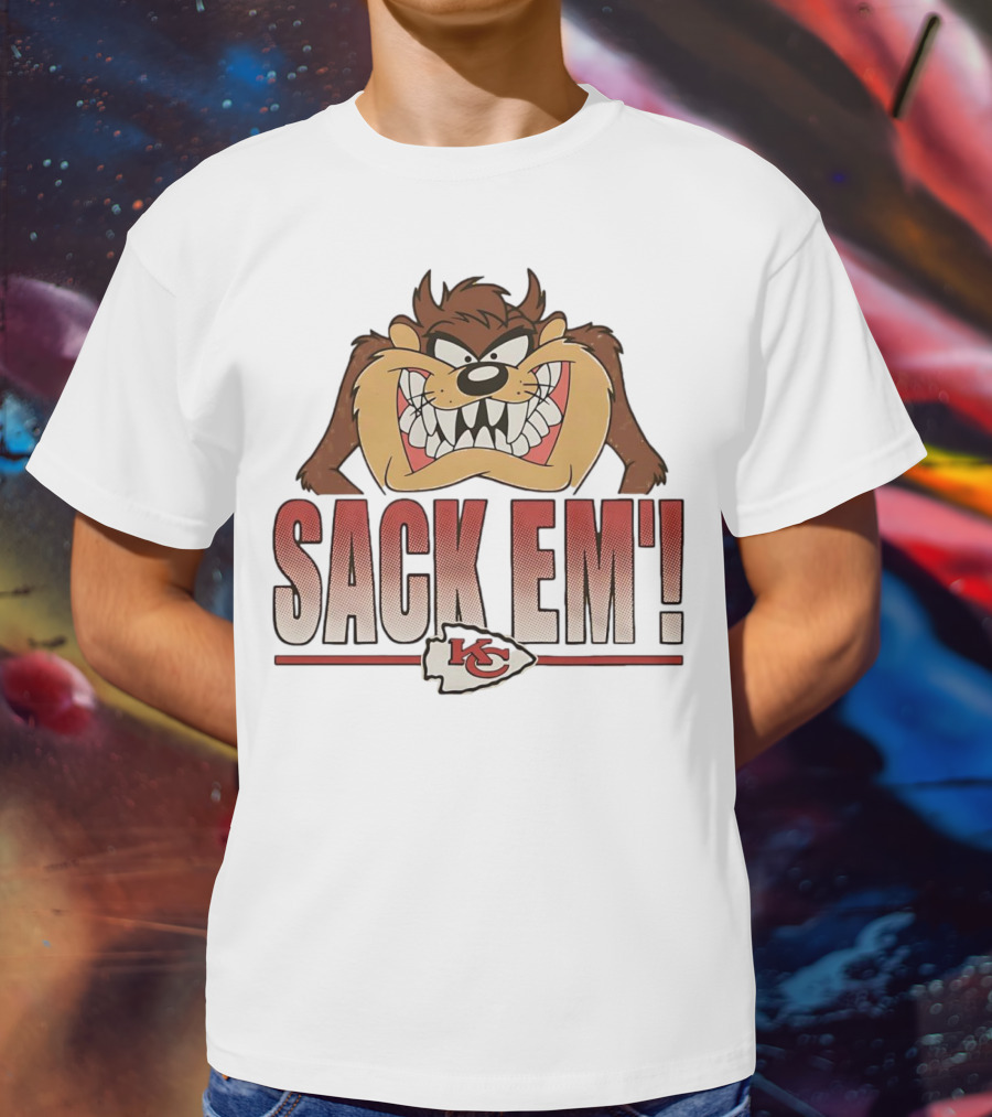 Looney Tunes Taz Kansas City Chiefs Sack 'Em KC T-Shirt