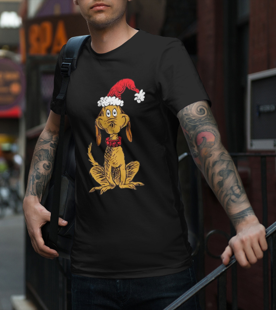 Grinch Max Santa Dog In Christmas Hat T-Shirt
