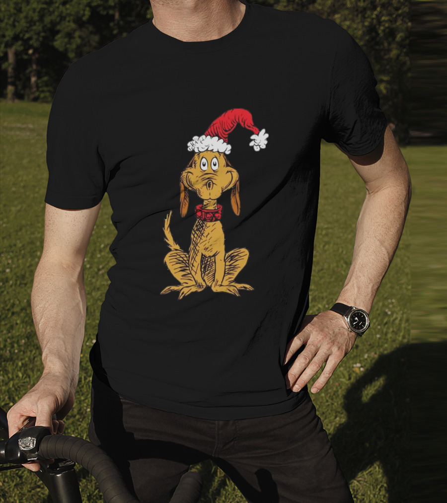 Grinch Max Santa Dog In Christmas Hat T-Shirt