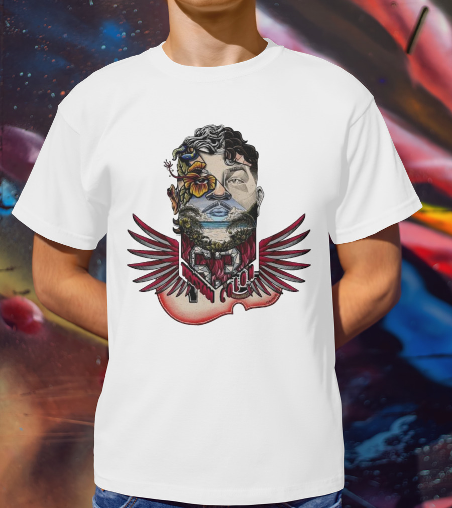 Trystan Colon Arizona Cardinals Herencia Latina Artful Portrait With Floral And Wing Elements T-Shirt