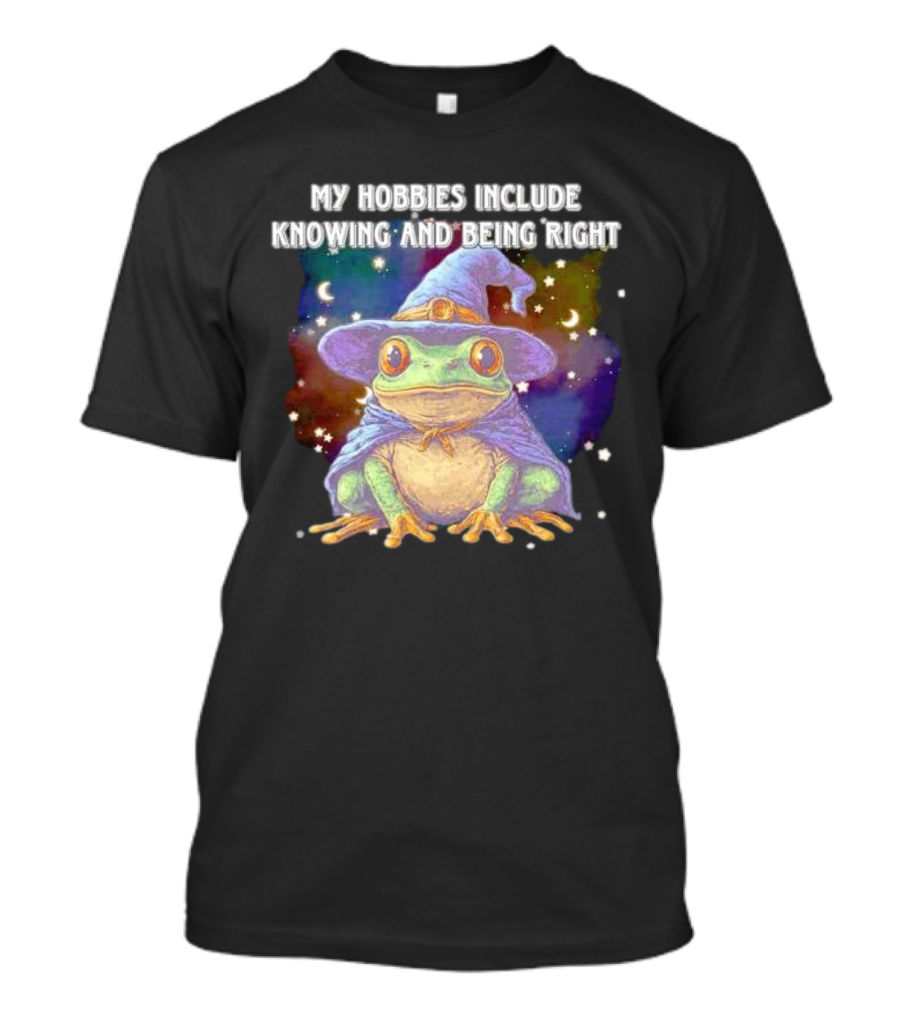 My Hobbies Include Knowing And Being Right Frog Wizard Hat Stars Moon T-Shirt