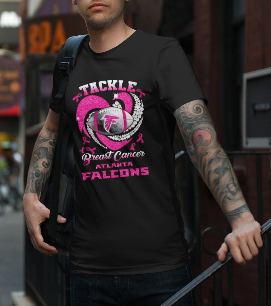 Tackle Breast Cancer Atlanta Falcons Pink Ribbon Football T-Shirt