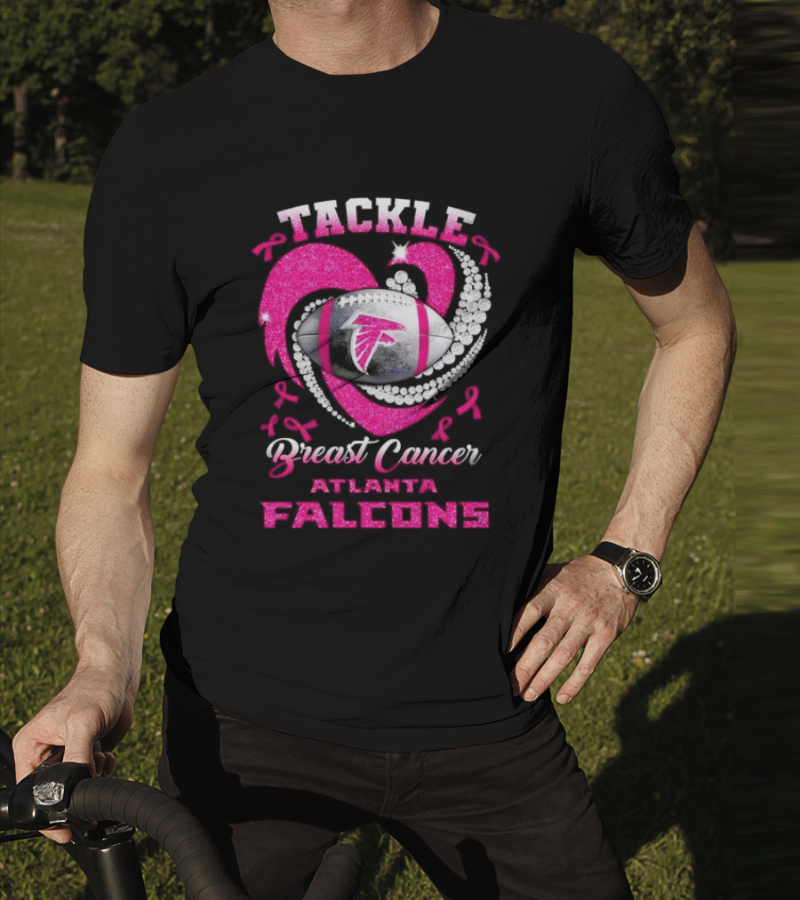 Tackle Breast Cancer Atlanta Falcons Pink Ribbon Football T-Shirt