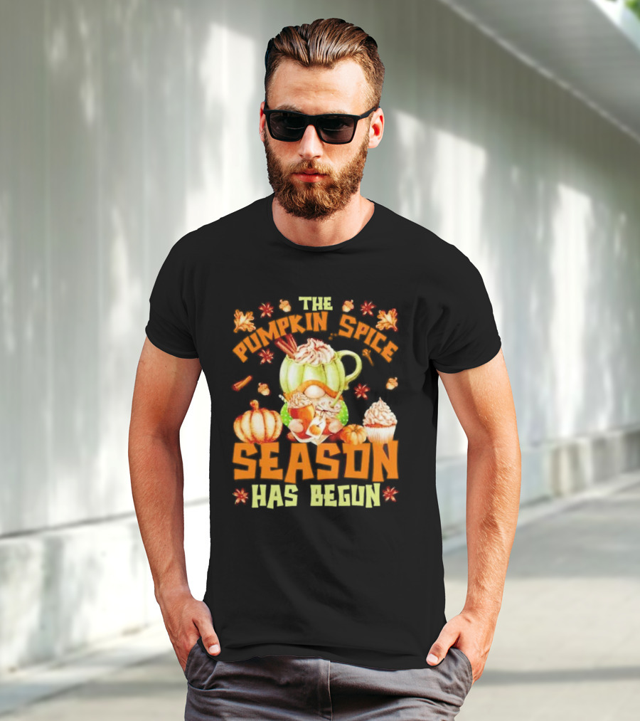 The Pumpkin Spice Season Has Begun Fall Season Gnome Cupcake Pumpkin Leaves T-Shirt
