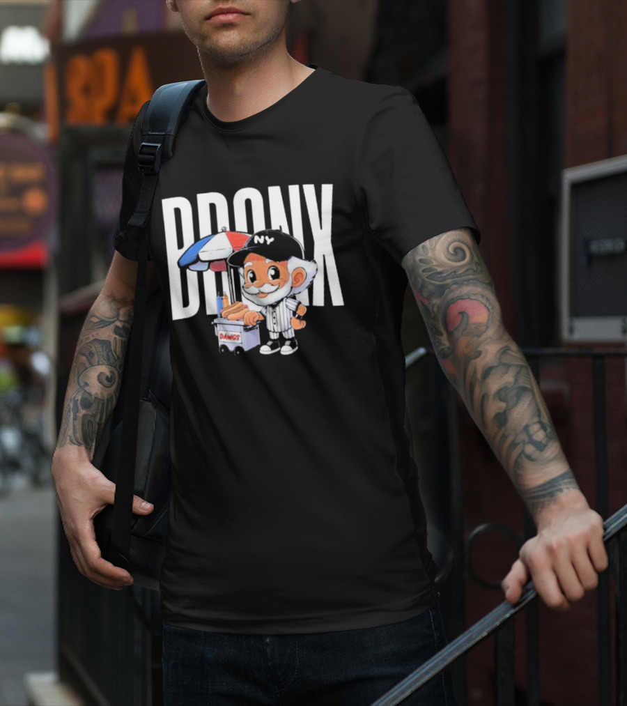 BRONX NY Dawgs Baseball Character Hot Dog Cart T-Shirt