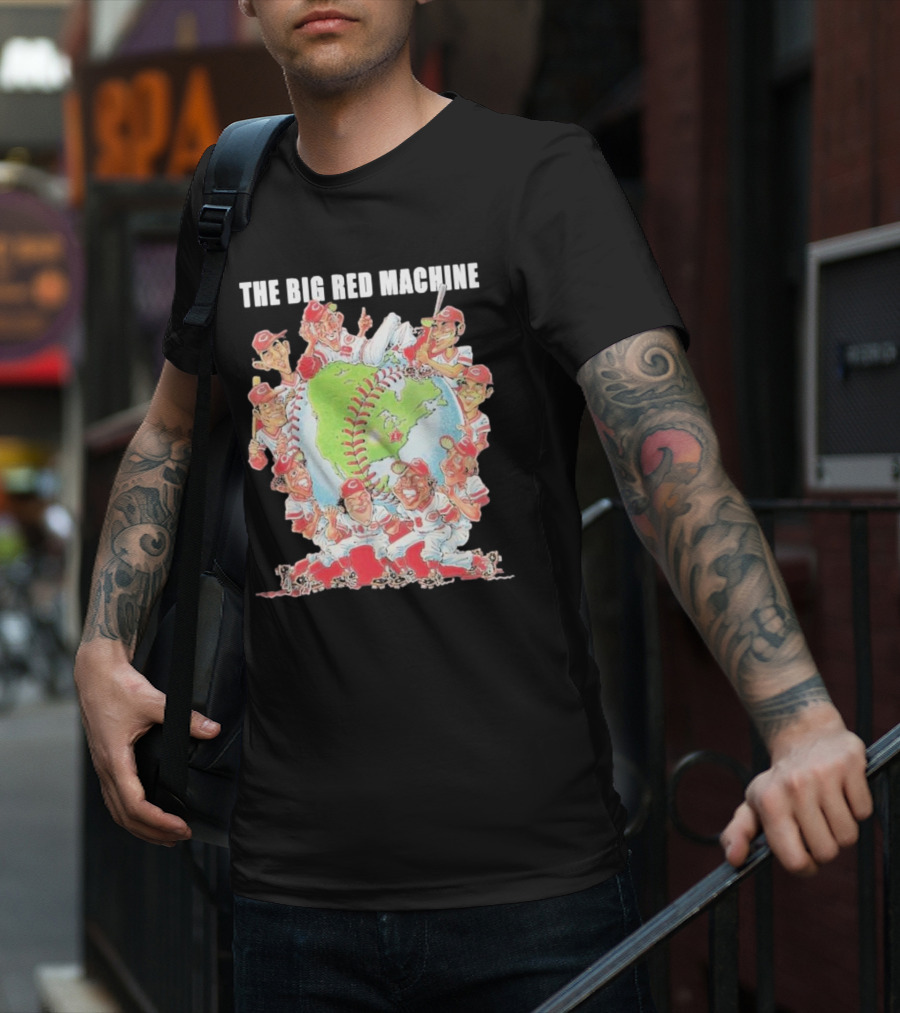 The Big Red Machine Cincinnati Reds Legends Baseball Globe Caricature T-Shirt