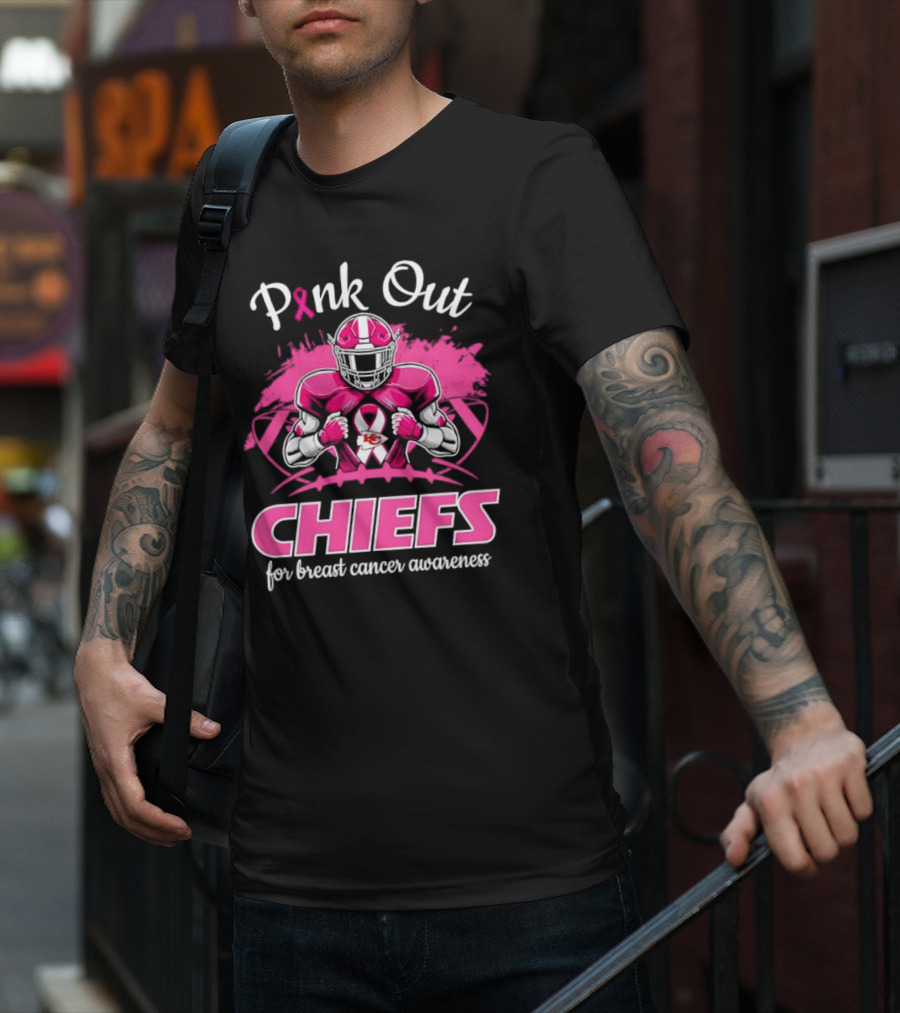 Pink Out Chiefs For Breast Cancer Awareness Football Graphics T-Shirt