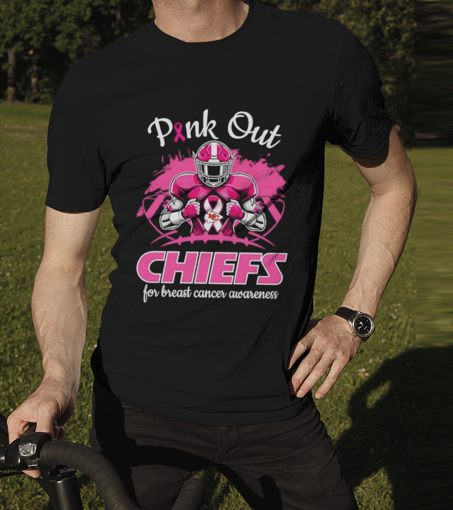 Pink Out Chiefs For Breast Cancer Awareness Football Graphics T-Shirt