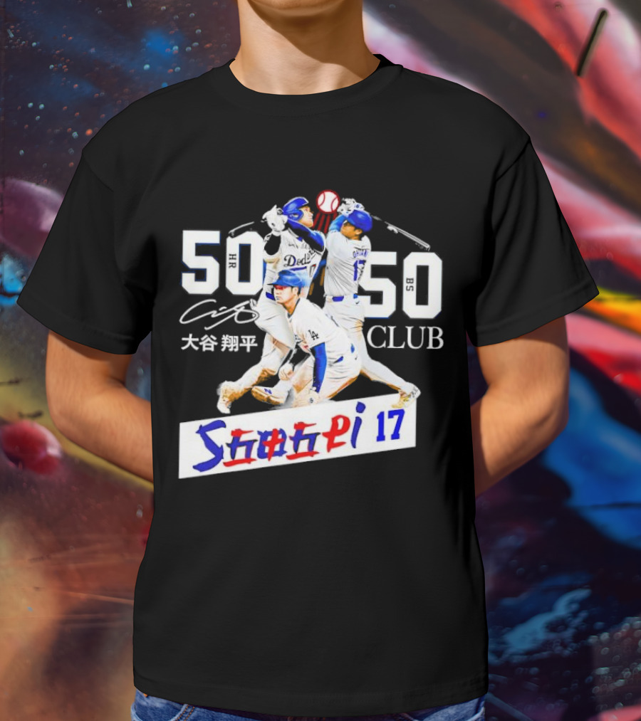 Shohei Ohtani 50 HR 50 SB Club Signature Dodgers 17 T-Shirt