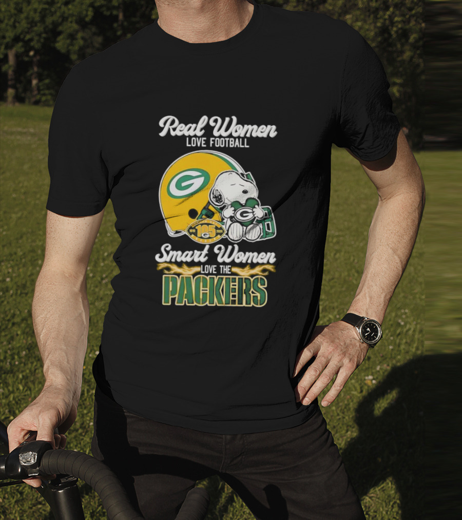 Snoopy Real Women Love Football Smart Women Love The Packers Green Bay Helmet T-Shirt