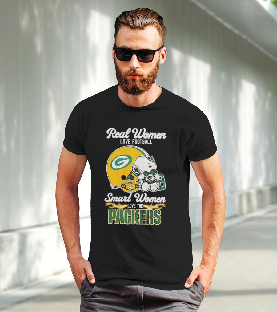 Snoopy Real Women Love Football Smart Women Love The Packers Green Bay Helmet T-Shirt