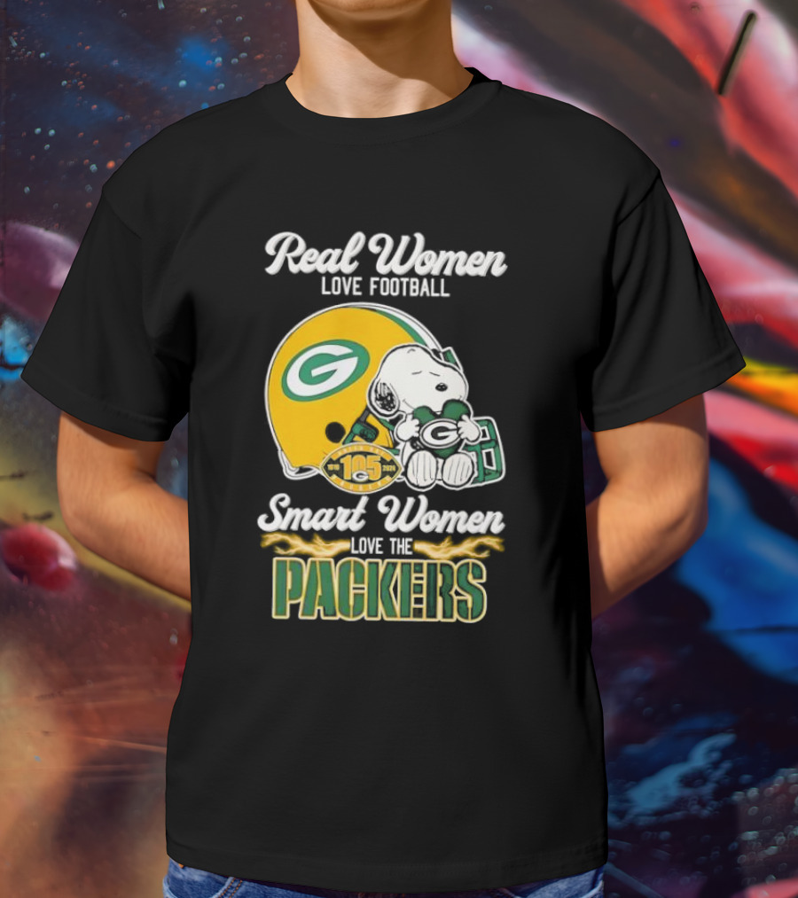 Snoopy Real Women Love Football Smart Women Love The Packers Green Bay Helmet T-Shirt