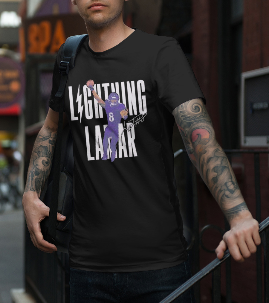 Lamar Jackson Lightning Baltimore Ravens Touchdown Signature T-Shirt