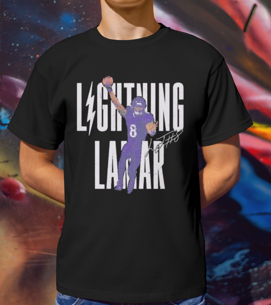 Lamar Jackson Lightning Baltimore Ravens Touchdown Signature T-Shirt