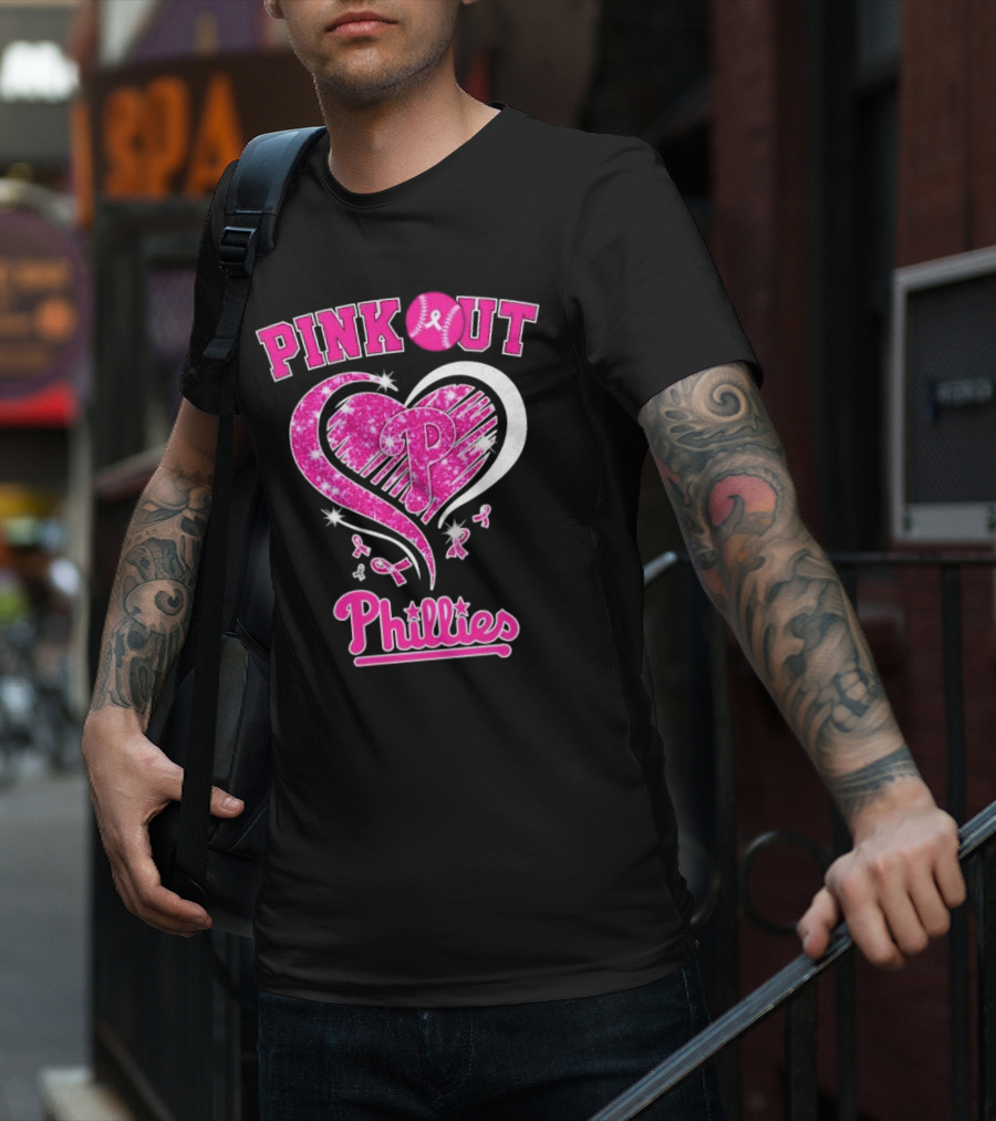 Philadelphia Phillies Pink Out Breast Cancer Heart T-Shirt