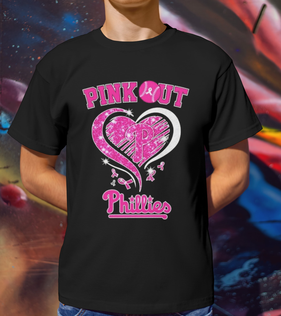 Philadelphia Phillies Pink Out Breast Cancer Heart T-Shirt