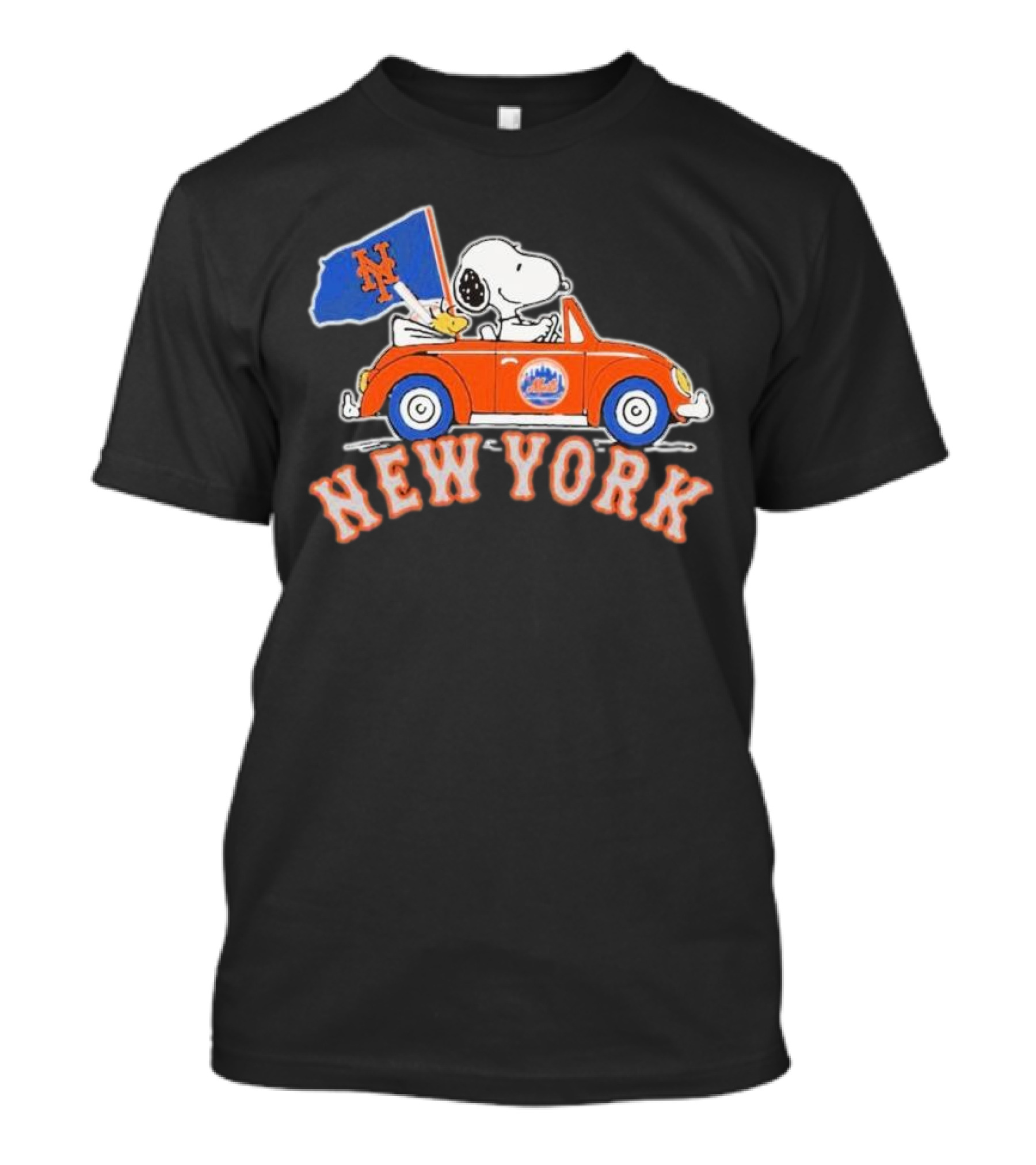 Snoopy Driving Car With New York Mets Flag T-Shirt