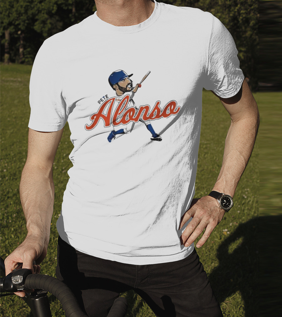 Pete Alonso New York Mets Caricature Baseball Swing T-Shirt