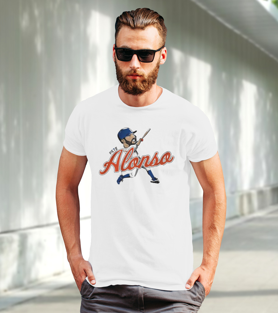 Pete Alonso New York Mets Caricature Baseball Swing T-Shirt