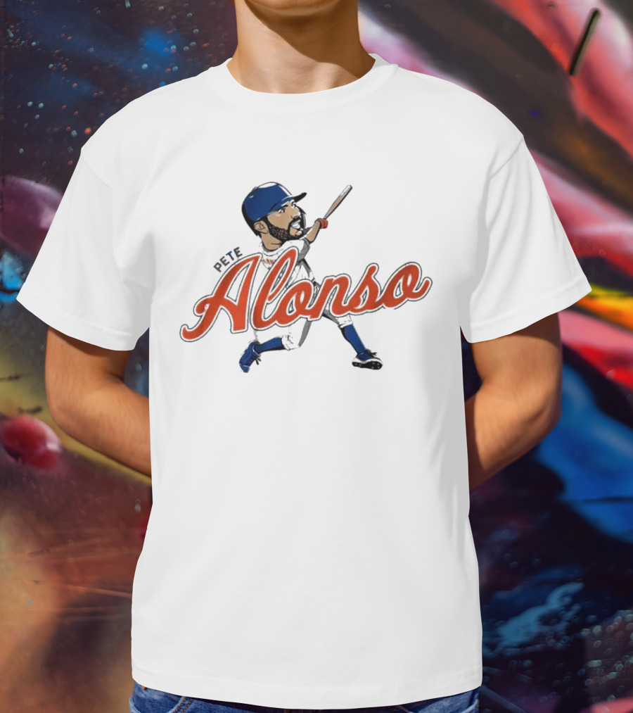Pete Alonso New York Mets Caricature Baseball Swing T-Shirt