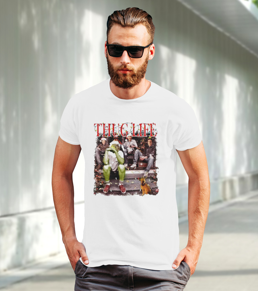 Thug Life Grinch Friends Christmas Dog Scene T-Shirt