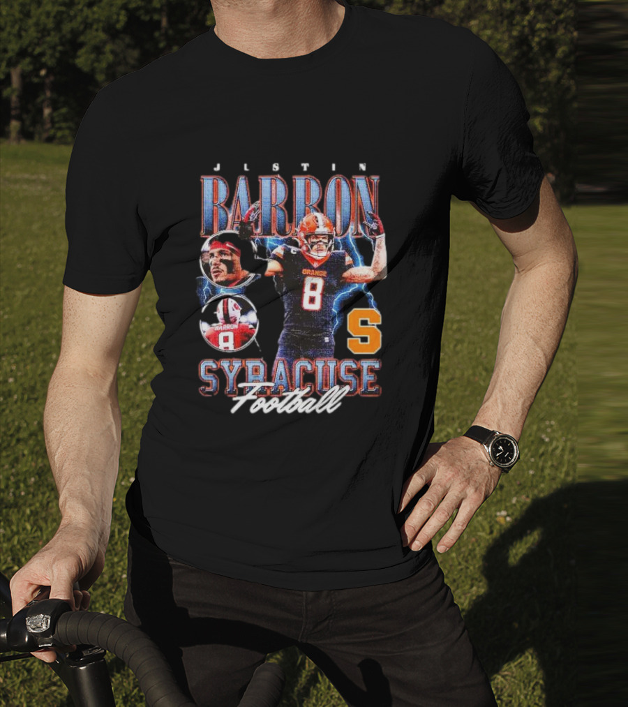 J L S T I N Barron Syracuse Orange Football Number 8 Vintage T-Shirt
