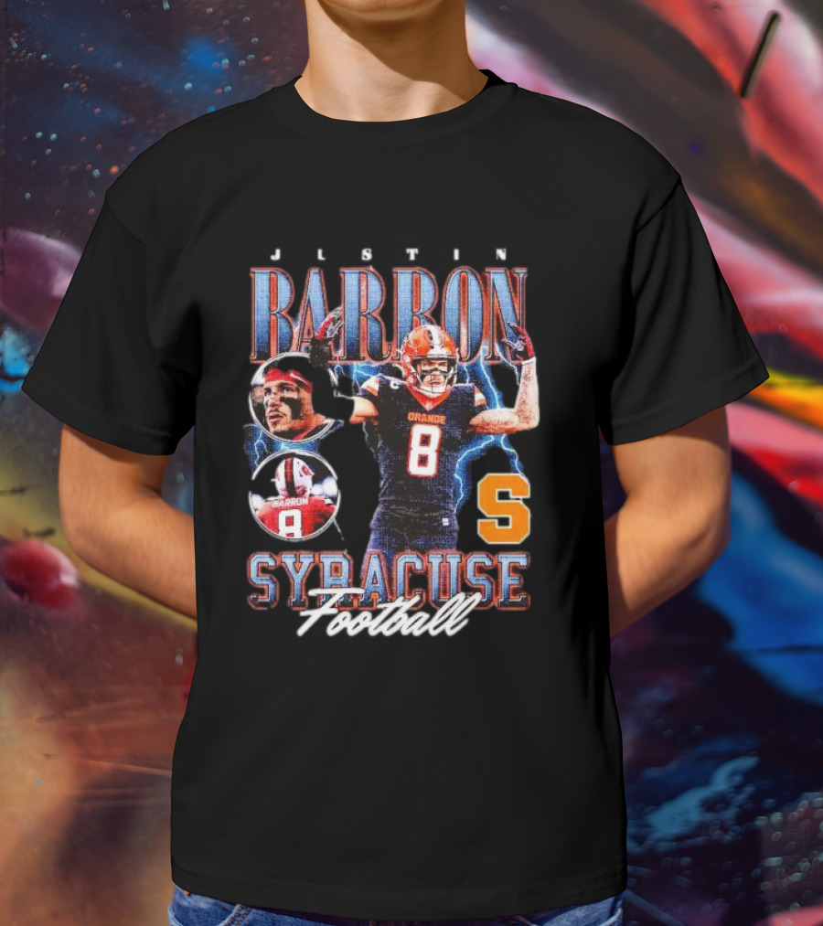 J L S T I N Barron Syracuse Orange Football Number 8 Vintage T-Shirt