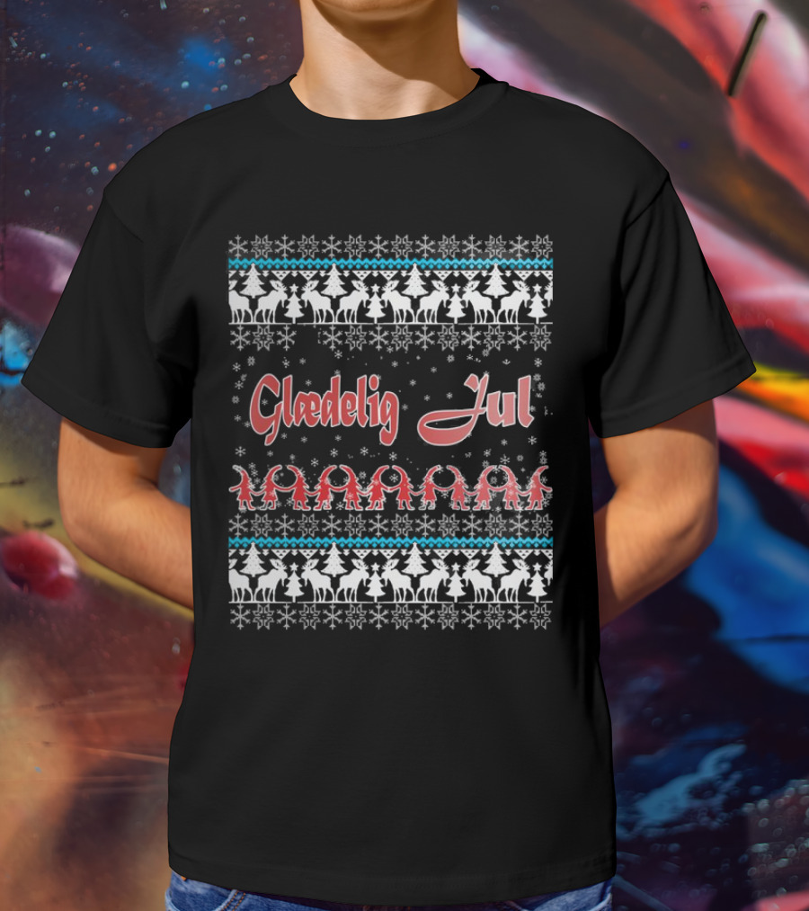 Glædelig Jul Christmas Denmark Snowflakes Trees Nordic T-Shirt