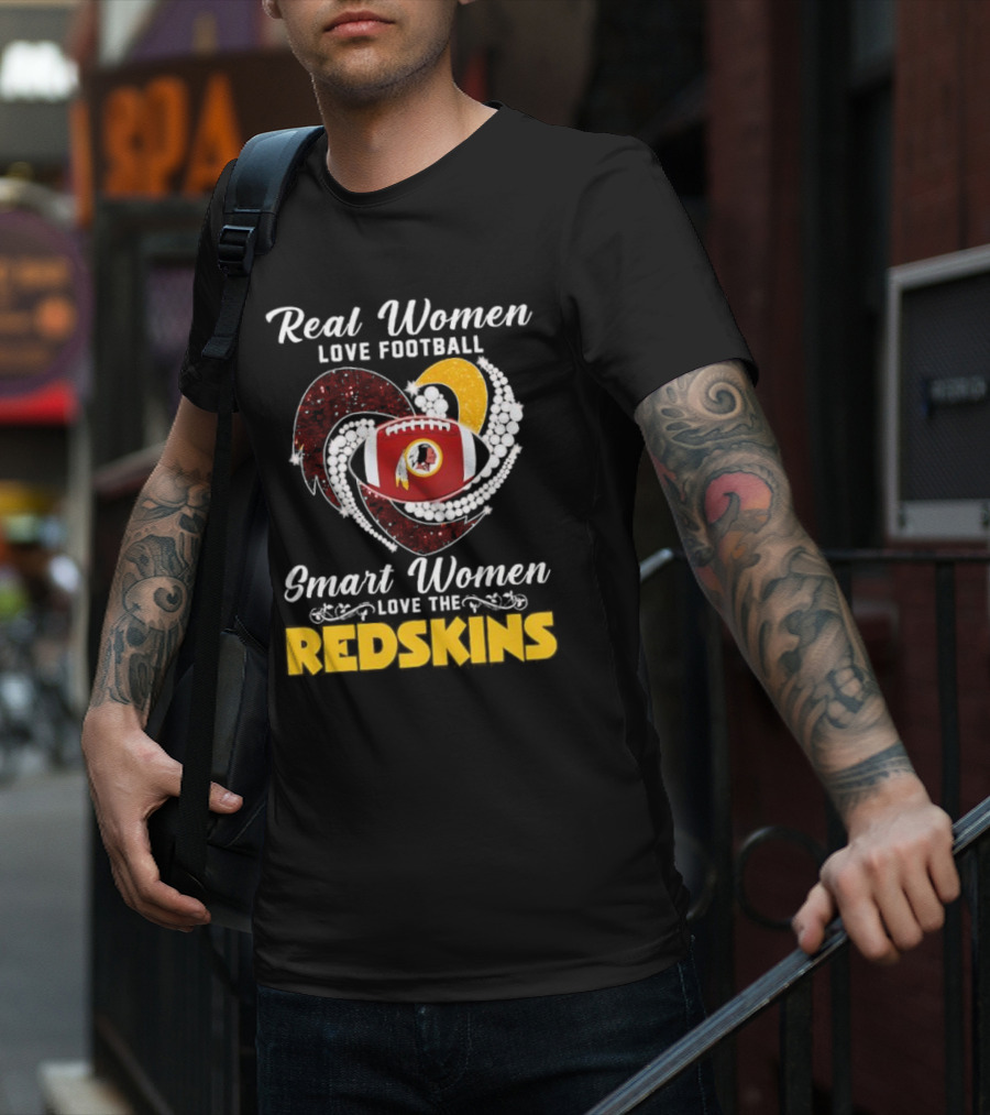 Real Women Love Football Smart Women Love The Redskins Diamond Heart T-Shirt