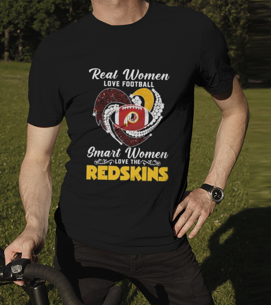 Real Women Love Football Smart Women Love The Redskins Diamond Heart T-Shirt