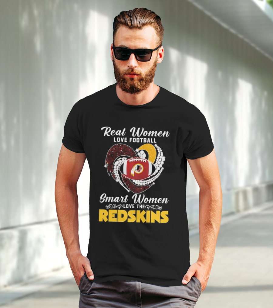 Real Women Love Football Smart Women Love The Redskins Diamond Heart T-Shirt