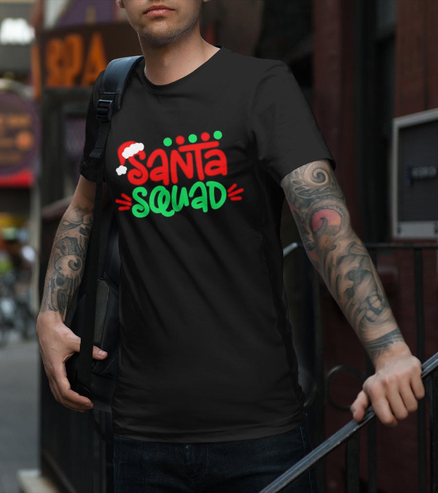 Santa Squad Christmas Red And Green Santa Hat T-Shirt