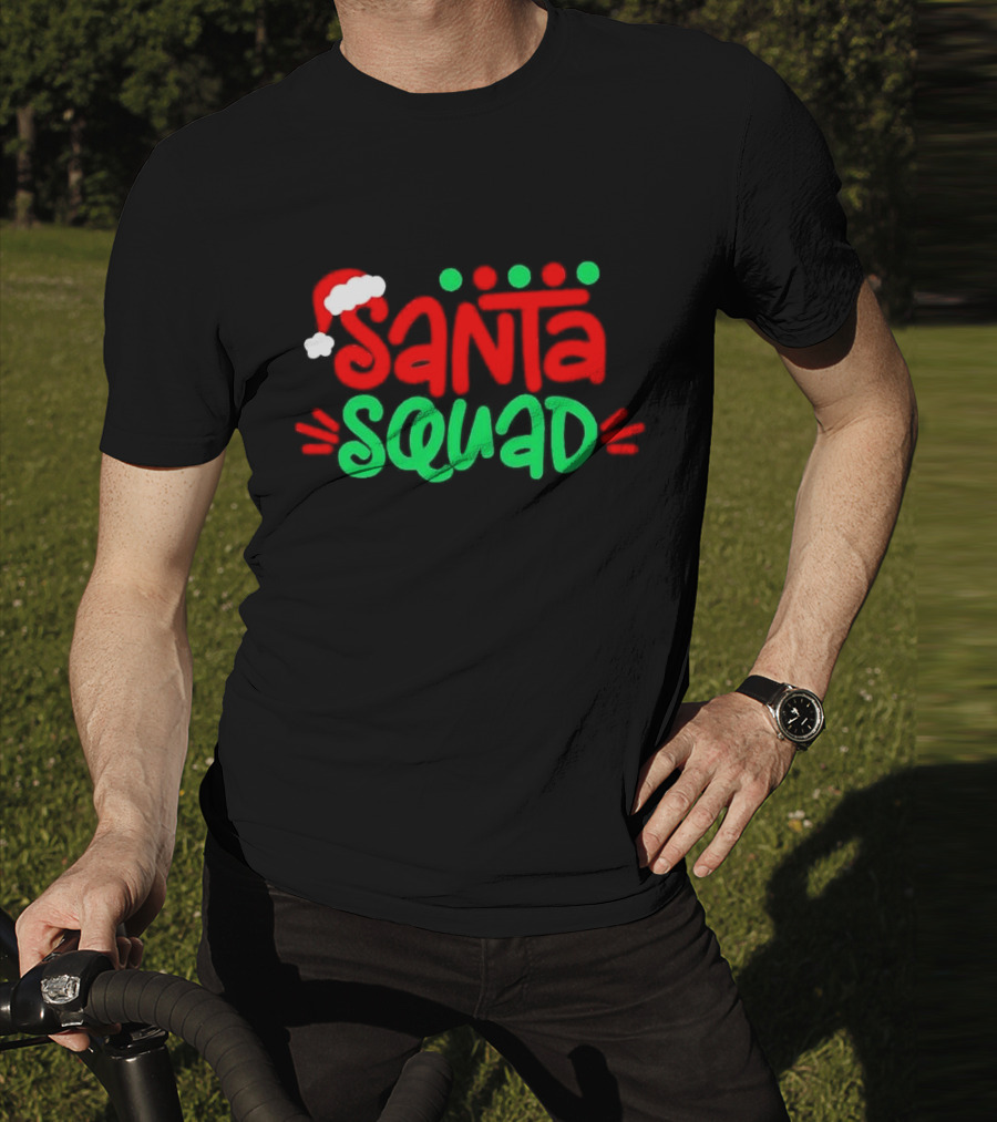 Santa Squad Christmas Red And Green Santa Hat T-Shirt