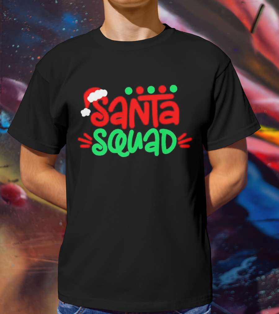 Santa Squad Christmas Red And Green Santa Hat T-Shirt