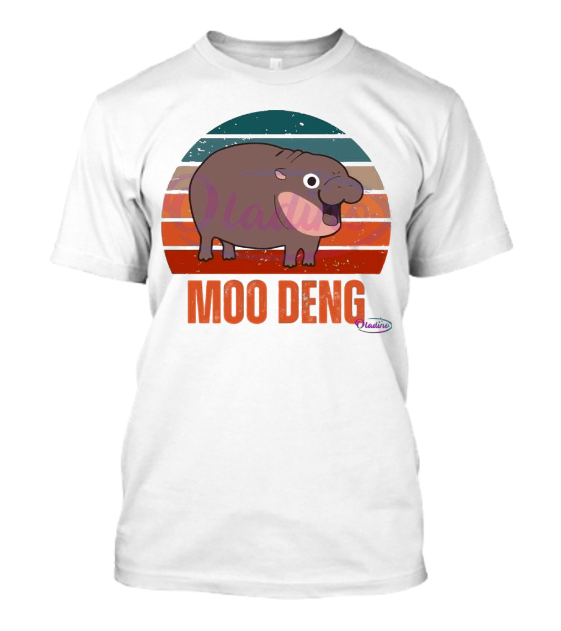 Retro Sunset Moo Deng Pygmy Hippo T-Shirt