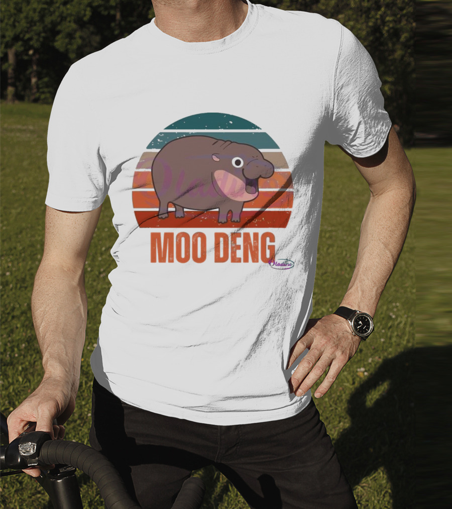 Retro Sunset Moo Deng Pygmy Hippo T-Shirt