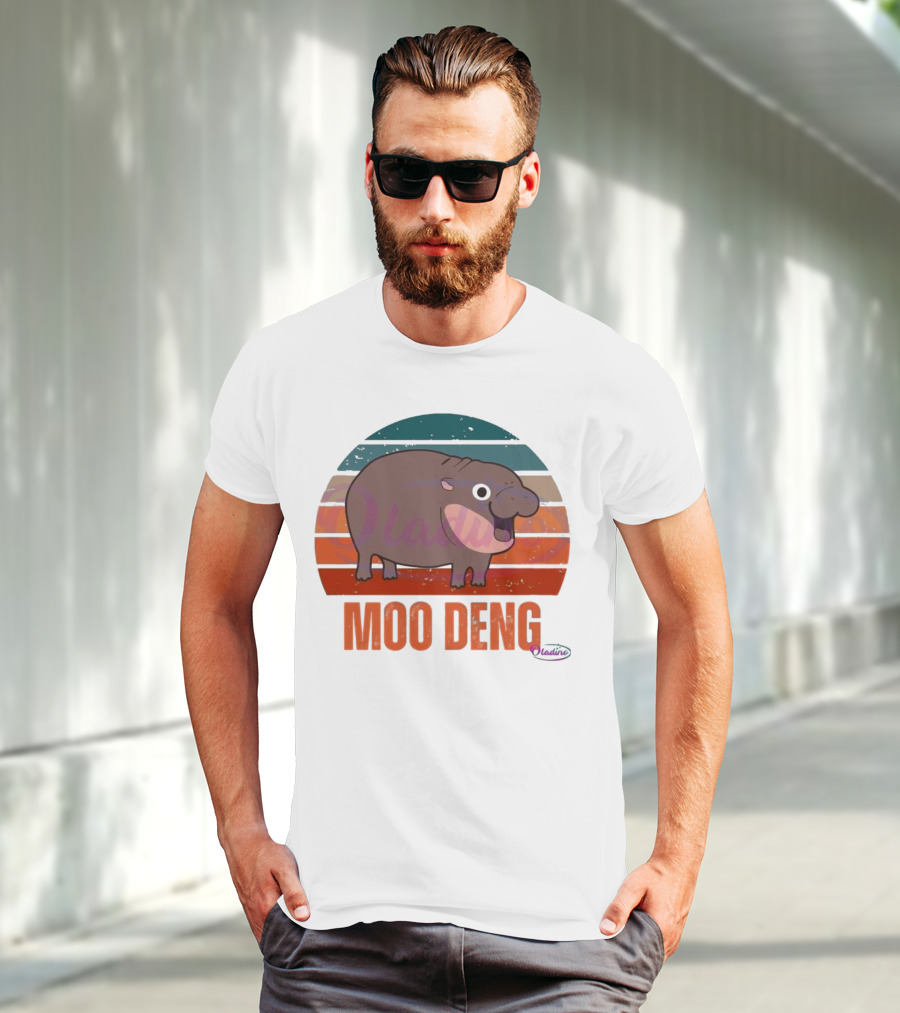 Retro Sunset Moo Deng Pygmy Hippo T-Shirt