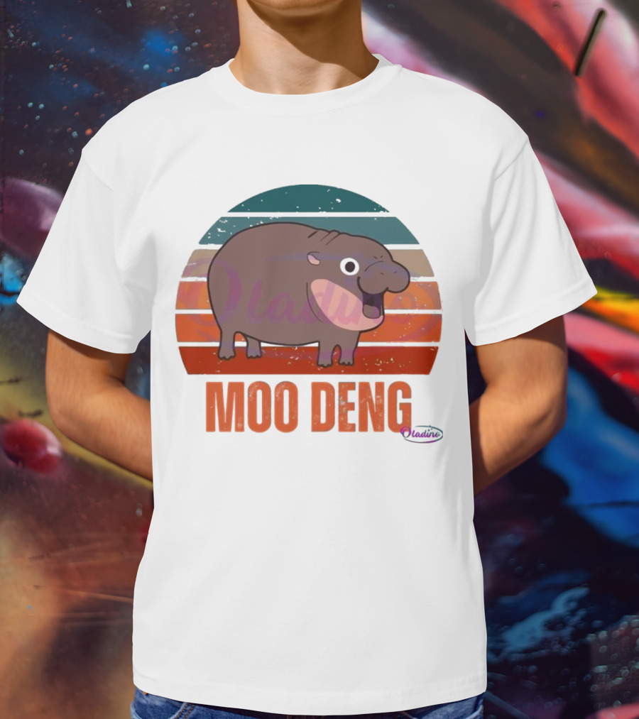 Retro Sunset Moo Deng Pygmy Hippo T-Shirt