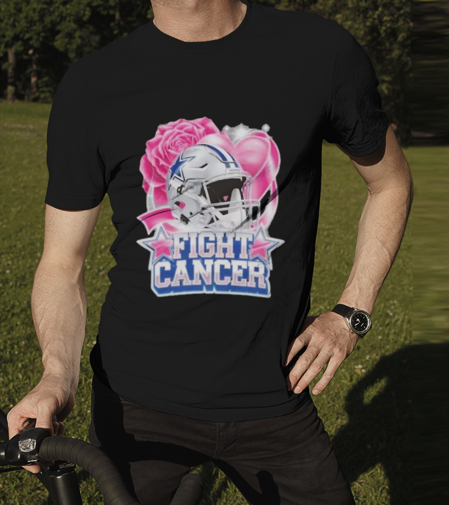 Dallas Cowboys Fight Breast Cancer Awareness Rose Pink Heart Helmet T-Shirt